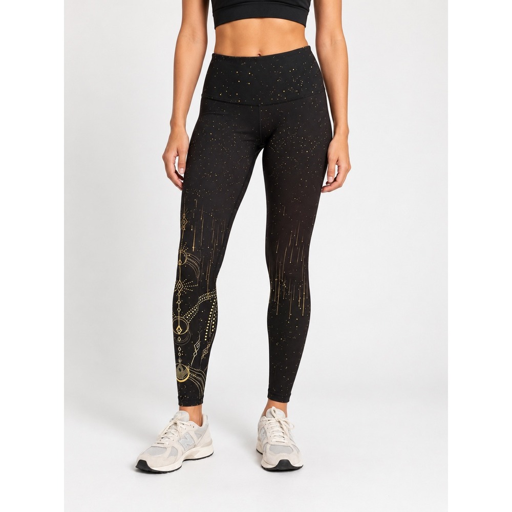 Onzie High Rise Graphic Leggings Black Gold Celestial Moon Stardust XS